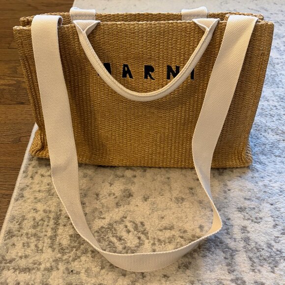 Marni Natural Color Raffia Effect Small Tote Bag - Picture 3 of 12